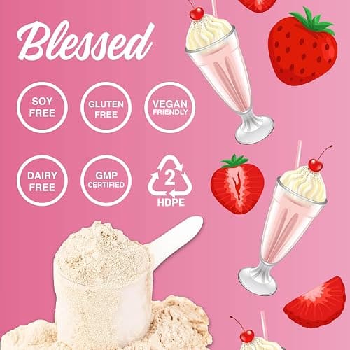Blessed Vegan Protein Powder - Plant Based Protein Powder Meal Replacement Protein Shake, 23g of Pea Protein Powder, Dairy Free, Gluten Free, No Sugar Added, 30 Servings (Strawberry Mylk) thumbnail 3