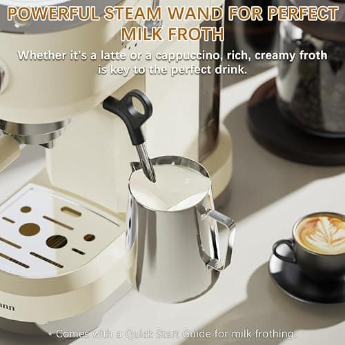 Brewmann Espresso Machine 20 Bar, Latte and Cappuccino Machine with Steam Milk Frother, Fast Heating, Professional Espresso Maker for Home, 42oz Removable Water Tank, Cream thumbnail 4