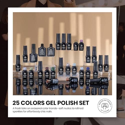 Beetles Winter Gel Nail Polish Set – Catwalk Tonal Hues 25 Colors UV Gel Polish Set, Brown Nude Blue Green Glitter with Base Glossy Matte Top Coat Soak Off UV LED Manicure Christmas Gift for Women thumbnail 6