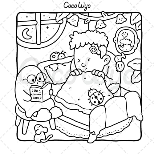 Spooky Cutie: Vol. 2 Coloring Book for Adults and Teens Featuring Lovely Creepy Creatures in Cozy Moments for Relaxation thumbnail 9