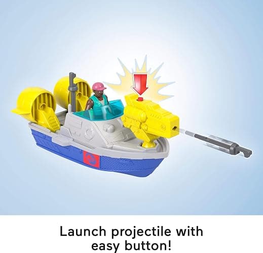 Fisher-Price Imaginext Jurassic World Rebirth Aquachomp Chase Mosasaurus 18-inch Dinosaur Toy with 3-inch Action Figure, Launcher Boat & 2 Projectiles thumbnail 7