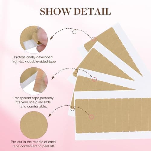 GOO GOO Hair Extension Tape Double Sided Adhesive Replacement Tape, Professional Strong Tapes for Tape in Hair Extensions 72pcs, 1.6 * 0.3inch per Piece thumbnail 3