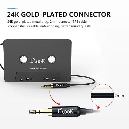 Elook Car Cassette Aux Adapter Kit,with 3.5 mm Headphone Jack Adapter,Black | for Phone, MP3 etc thumbnail 4