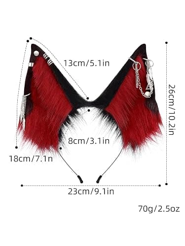 QinRuan Cat Ear HairBand Faux Fur Animal Ears Metal Chain Punk Dark Cosplay Custume Gothic Style Headwear thumbnail 5