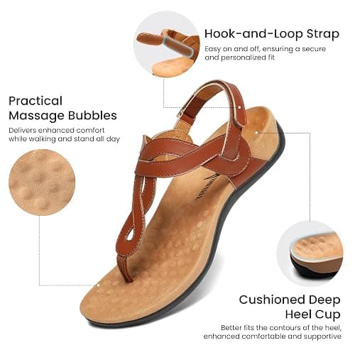 Athlefit Women's Orthopedic Arch Support Sandals Comfortable Thong T-Strap Orthotic Casual Flat Sandals thumbnail 4