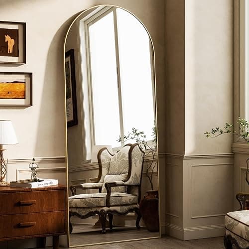 HARRITPURE 64"x21" Arched Full Length Mirror Free Standing Leaning Hanging Mounted Mirror Aluminum Frame Modern Simple Home Decor for Living Room Bedroom Cloakroom, Gold thumbnail 2