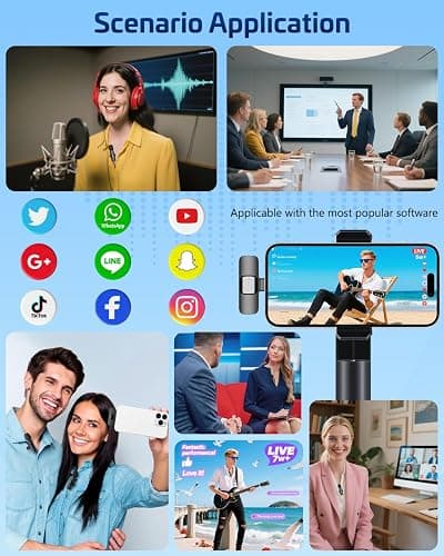 HONGJIEYUAN Pink Wireless Lavalier Microphone for iPhone & Android - Mini Clip-On Mic with Noise Cancellation, 65ft Range, 8H Battery, USB-C/Lightning - for TikTok, YouTube, Podcast, Live Streaming thumbnail 5