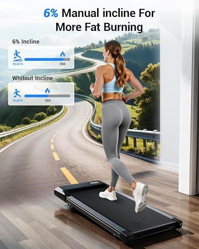 Superun Walking Pad with 6% Incline, Under Desk Treadmill for Home Office, LED Display, 2.5 HP Quiet Mini Treadmill, Walking pad Treadmill with APP and Remote Control, 300 lbs Capacity thumbnail 2