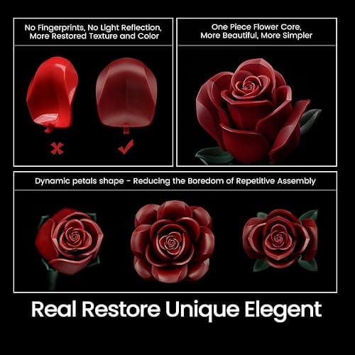 iATOM Burgundy Red Rose Bouquet Building Set, Artificial Flowers Botanical Collection Kit for Adults Women, Gift for Christmas and Valentines Day - Gothic Home Office Table Centerpiece Decor - IA11016 thumbnail 5