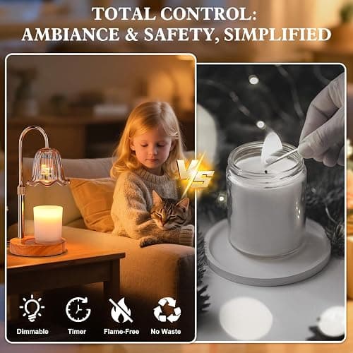 GOIUEDBZ Candle Warmer Lamp Electric: Timer Dimmer Candles Warming Jar Light - Height Adjustable Dimmable Warmers Lamps - Flower No Flame Lamps with Heat Warm Melt Wax - Home Bedroom Decor Table Light thumbnail 6