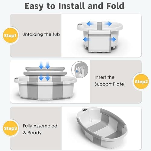 Himold Collapsible Baby Bathtub for Newborn to Toddler 0-36 Months, Spacious Foldable Infant Bath Tub with Thermometer, Cushion & Drain Hole, Portable Travel Tub Grey thumbnail 8