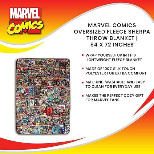 Marvel Comics Oversized Fleece Throw Blanket with Spider-Man, Captain America, Black Panther, More | Superhero Geeky Home Decor | Soft and Cozy Sherpa Blanket | 54 x 72 Inches thumbnail 6