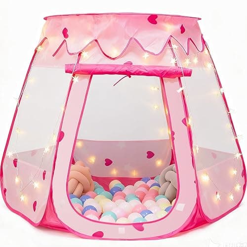 Crayline Pop Up Princess Tent with Star Light, Toys for 1 2 3 Year Old Girl Birthday Gift, Baby Girl Toys, Ball Pit for 12-18 Months Toddler Gift, Easy to Pop Up and Assemble(Pink) - Image 1