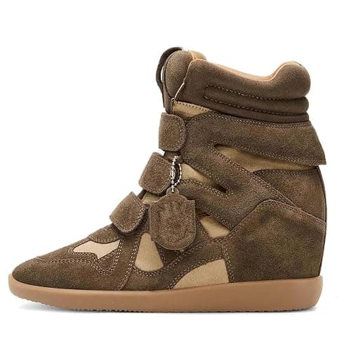 Dsevht Hidden Wedge Sneakers for Women High Top Fashion Sneaker Suede High Heel Platform Tennis Triple Strappy Band Casual Vintage Dressy Comfy Campus Trendy Retro Sneaker - Image 1