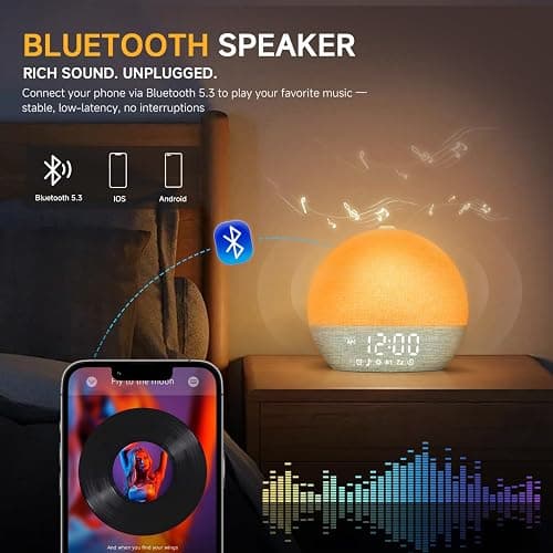Geuuap Sunrise Alarm Clock White Noise Sound Machine for Bedroom | Natural Wake-Up Light with 30 Soothing Sleep Aids, Bluetooth Speaker, Dimmable Clock, Screen-Free Design for Baby Adults Kids-Green thumbnail 5