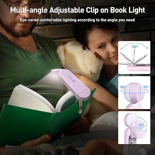 VAVOFO USB Rechargeable Book Light, Blue Light Blocking, Amber Light Clip On Bookmark Shaped Reading Light, Eye Care 6 LEDs Book Light for Bookworms Reading in Bed with 9 Lighting Modes (Pink Purple) thumbnail 5