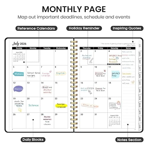 Planner 2026-2027 for Women & Men, Academic Monthly and Weekly Calendar Planner, Jul 2026 - Jun 2027, A5 (6.3" x 8.5"), Teacher Student Planning Book with Tabs, Ideal for Office School Supplies - Black thumbnail 3