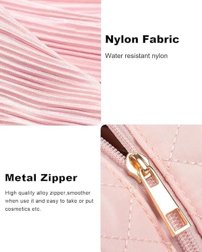 LETGO Travel Makeup Bag for Women Girl,Quilted Makeup Bag Cosmetic Bag,Cute Puffer Make Up Organizer Bags,Pink Car Accessories for Girls(Pink) thumbnail 7
