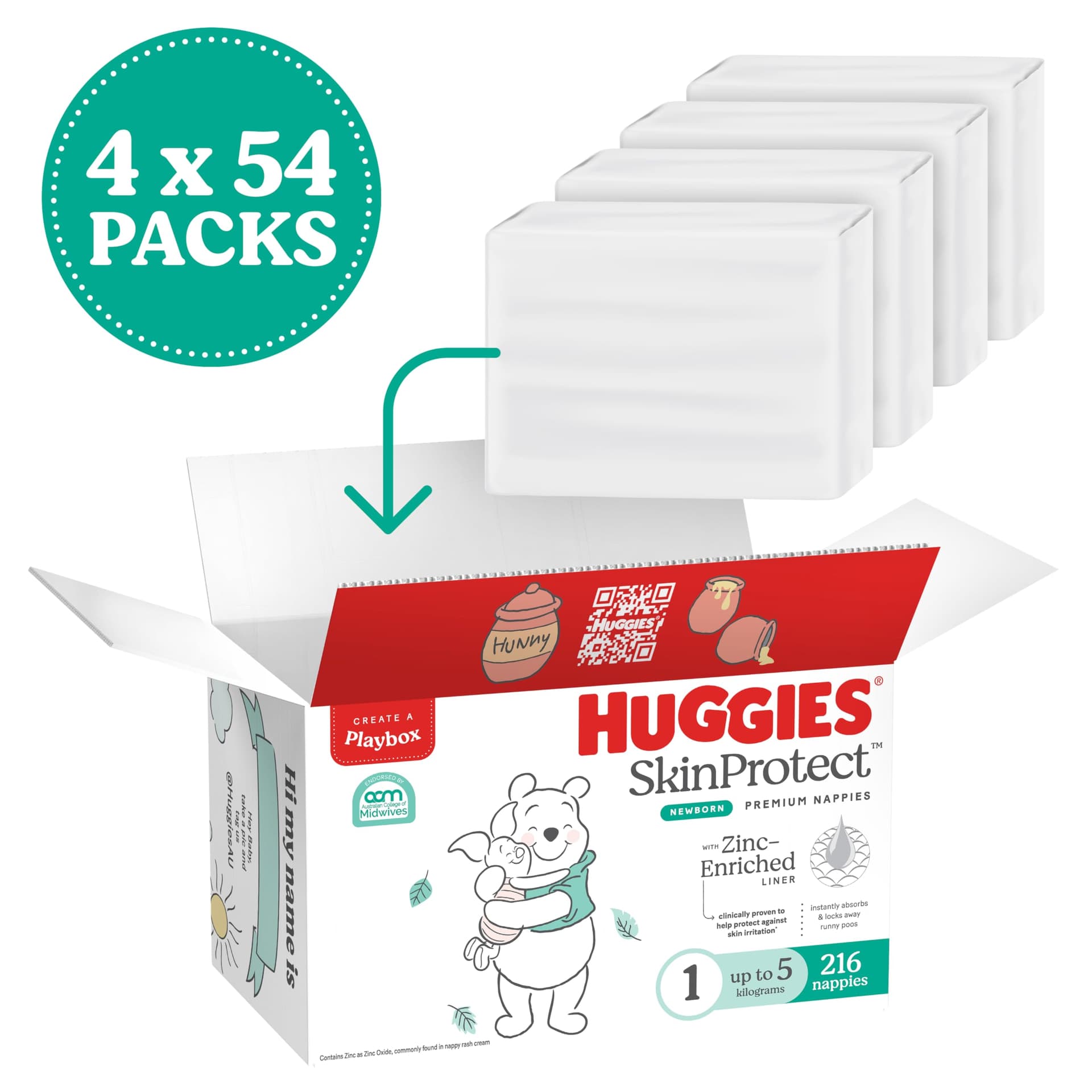 Huggies Skin Protect Newborn Nappies Size 1 (up to 5kg) 216 Count - One Month Supply (Packaging May Vary) thumbnail 2