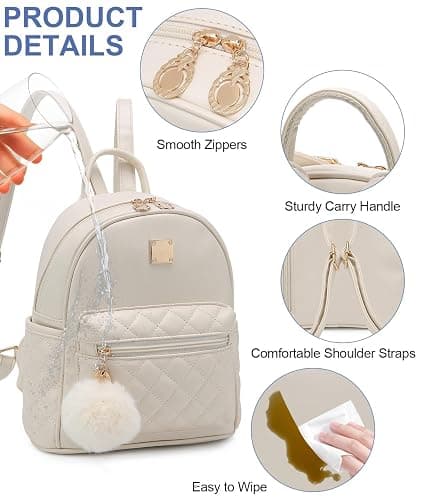 Barsine Girls Fashion Mini Backpack Purse Small Cute Plaid Leather Women Backpacks Little Bag (Ivory) thumbnail 6