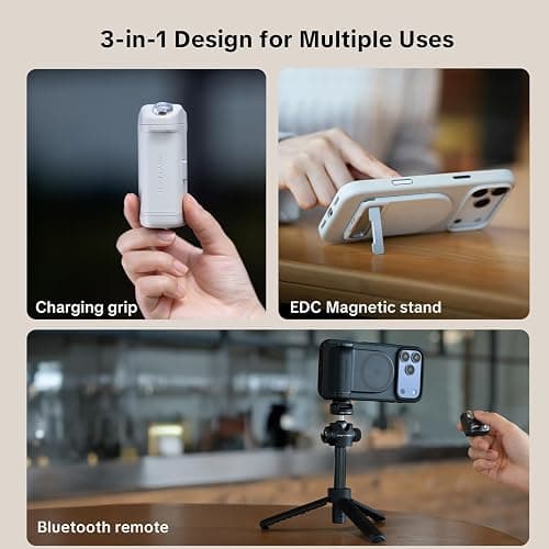 PGYTECH MagCam 2 Impugnatura per Smartphone Kit Modulare 3-in-1, Telecomando Bluetooth, Impugnatura di Ricarica e Supporto Wireless Magnetico MagSafe, per iPhone 12–17/Android 14 (Nero) thumbnail 2