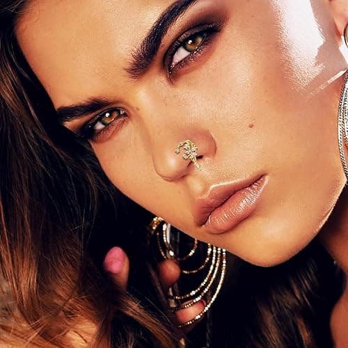 TAMHOO 18Pcs Nose Rings - L Shape, Butterfly & Heart Designs - Gold Nose Studs for Women thumbnail 2
