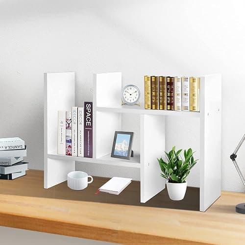 J.M.Deco Desktop Organizers and Storage for Office, Adjustable Desktop Organizer Shelves Double H Display, Desktop Shelf Organizer True Natural Stand Shelf (White) thumbnail 4