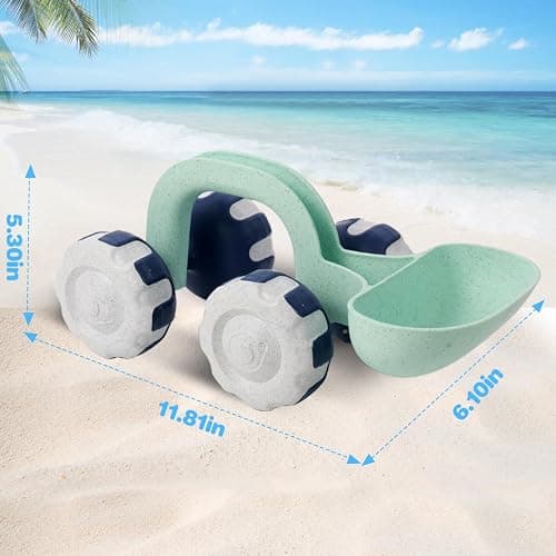 Asweets Beach Sand Toy Shovel Car, Organic Green Plastic Travel Beach Sand Toys for Kids Toddlers, Ideal Gift for Boys and Girls, 11.81''L x 6.10''W x 5.31''H thumbnail 3