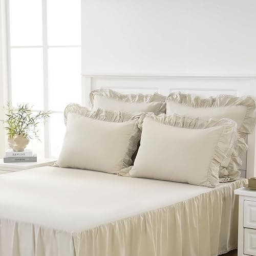 Vlocemon 100% Lightweight Cotton Ruffled Throw Plillow Shams, Crochet Edge Square Cushion Cover, Euro 26"×26" Throw Pillow Covers, Set of 2, for Bed, Sofa, Couch (Ivory) thumbnail 6