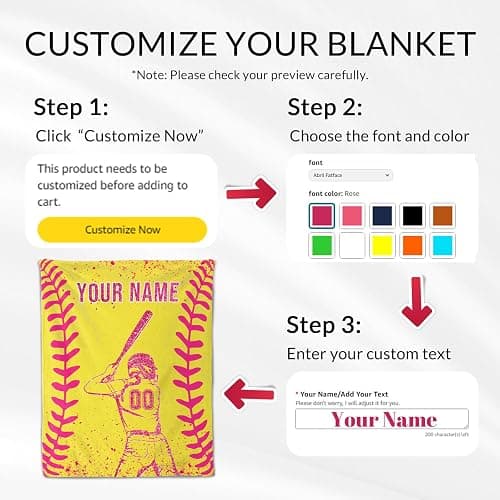 Personalized Softball Gifts for Girls - 30x40 Inches Softball Throw Blankets for Kids - Yellow Cool Lightweight Soft Blankets for Sofa, Lap & Office thumbnail 4