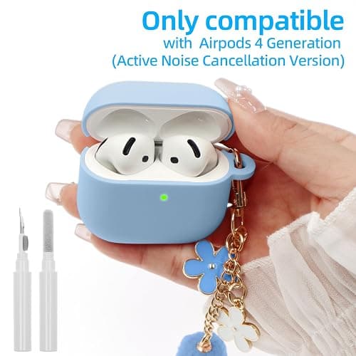 Compatible with AirPods 4 Case, Premium Soft Silicone Protective Case Cover for Apple AirPods 4th Generation with Cleaner Kit Keychain Accessories for Women Girls thumbnail 2