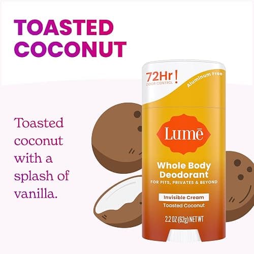 Lume Whole Body Deodorant - Invisible Cream Stick - 72 Hour Odor Control - Aluminum Free, Baking Soda Free, Skin Safe - 2.2 Ounce (Pack of 2) (Toasted Coconut) thumbnail 3