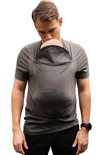 Lalabu The Dad Shirt | Hands-Free Baby Carrier for Dad with Kangaroo Pouch | Engineered for Bonding, Safety, & Comfort for Newborns Up to 15 Lbs. | CPSC Compliant - Simple Gray - XL - Image 1