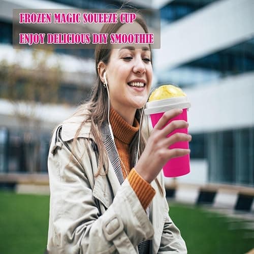 Slushie Maker Cup, Magic Quick Frozen Smoothies Cups for Homemade Milk Shake Ice Cream Maker, Cooling Cup, Double Layer Squeeze Slushy Maker Cups, Birthday Gifts for Kids Mom Dad(Pink) thumbnail 7