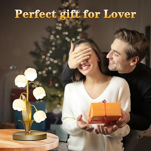 WERFOP Vintage Lily of the Valley Flower Table Lamp | 3 Color Adjustable LED Bedside Lamp, Cute Night Light for Bedroom, Living Room, Dorm Room, Office & Home Decor (Gold) thumbnail 6