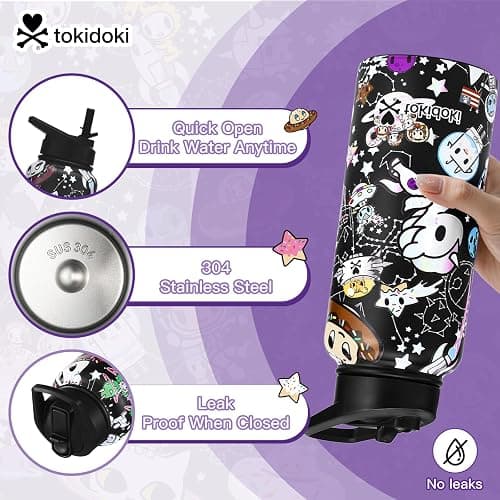 Tokidoki Unicorno 32OZ Water Bottle with straw Anime Cartoon Reusable Insulated Water Bottle Cup Tumbler with Leak Proof Flip for Outdoor Gym(space) thumbnail 4