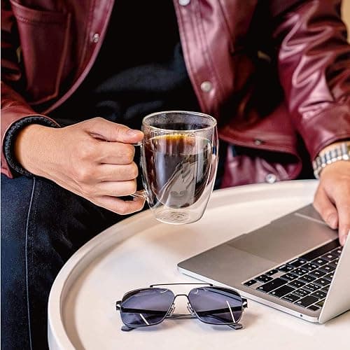 Glass Coffee Mugs 350ml, Top-spring 12oz Clear Glass Coffee Cups with Handles - Set of 4 Double Wall Insulated Coffee Mug Tea Latte Espresso Cups - 12oz thumbnail 6