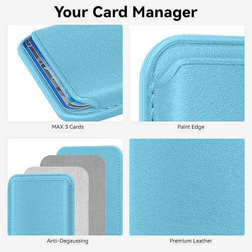 KRTALS Magnetic Wallet Cell Phone Card Holder for Phone Case with Mag-Safe, Stronger Magnetic RFID Leather Phone Wallet Stick on Series of iPhone 17/16/15/14/13/12 and Pro/Promax, Light Blue thumbnail 5