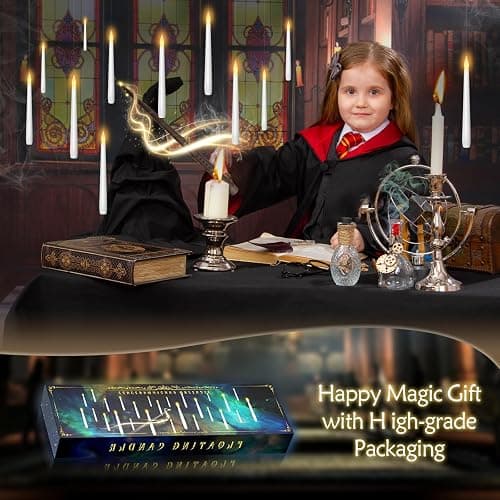 kakoya Flameless Floating Candles with Wand，20 Pcs Magic LED Hanging Taper Candles，Flickering Battery Operated Taper Candle with Wand Remote for Halloween Decorations Best Gift（White） thumbnail 2