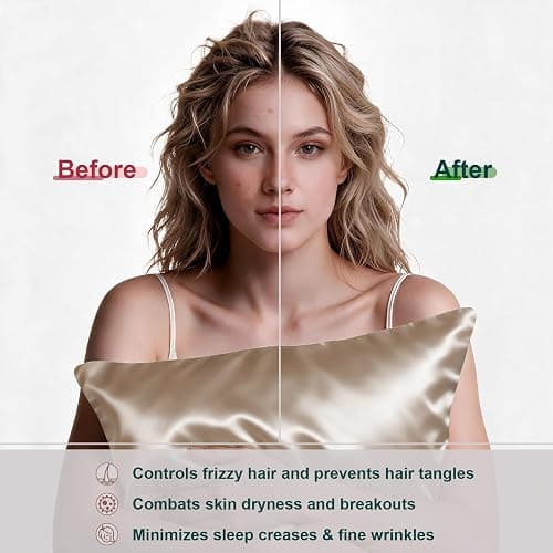 LYSHIN Silk Pillow Cases 2 Pack Standard Size with Zipper, Champagne | 19 Momme Mulberry Silk Pillowcase for Skin and Hair, Anti-Acne, Hypoallergenic, Cooling, Beauty Sleep, Gifts for Women thumbnail 5