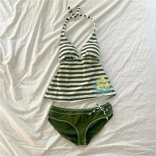 Summer 2 Piece Stripe Beach Bikini Set Y2k Sexy Floral Print Halter Neck Swimsuit Set 2000s Aesthetic Streetwear thumbnail 3