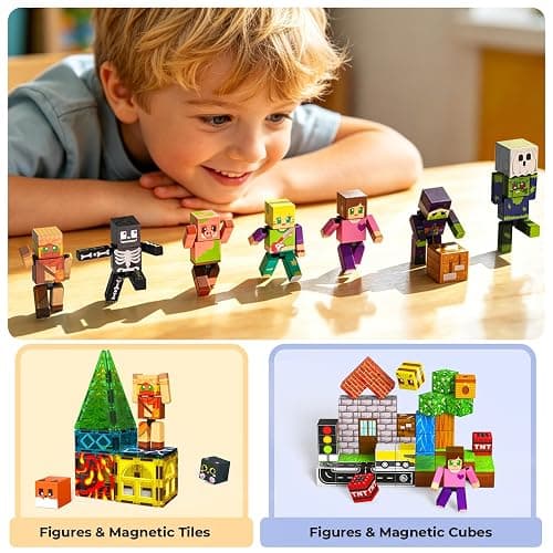 20PCS Rotatable Magnetic Action Figures with Magnetic Building Blocks Set - Creative STEM Magnet Figures Playset Character Toys for Kids, Birthday Gift for Toddlers Boys Girls Ages 6+ thumbnail 6