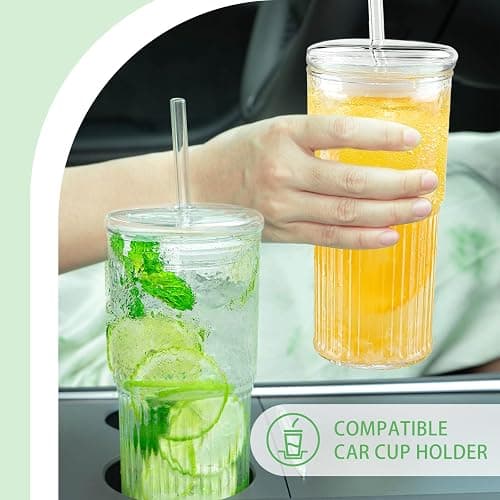 Luiaiog Glass Cups with Lids and Glass Straws, High Borosilicate 20OZ Tumblers (2Pcs) for Coffee, Tea, Juice, Smoothies, Hot/Cold Drinks at Home, Office thumbnail 5