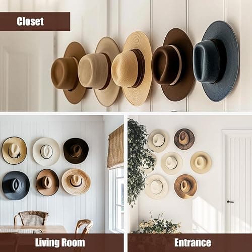 Aoodaily 2.8 Inch Hat Hooks for Wall - (8 Pack) Cowboy Hat Rack, Strong Adhesive Cap Holder, Organizer for Baseball Caps, Western Room Decor - Clear thumbnail 5