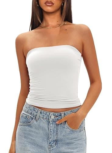 Darong Womens Padded Tube Tops Bulit in Bra Strapless Crop Tops Bandeau Double Lined Basic Going Out Tank Top - Image 1