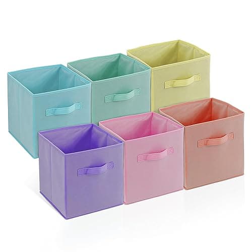 4E's Novelty 6 Pack 11 Inch Pastel Color Storage Foldable Cube Bins, Colorful Storage Baskets For Nursery, Kids Room, Fabric Baskets For Toys, Clothes, Classroom Organization and Storage - Image 1