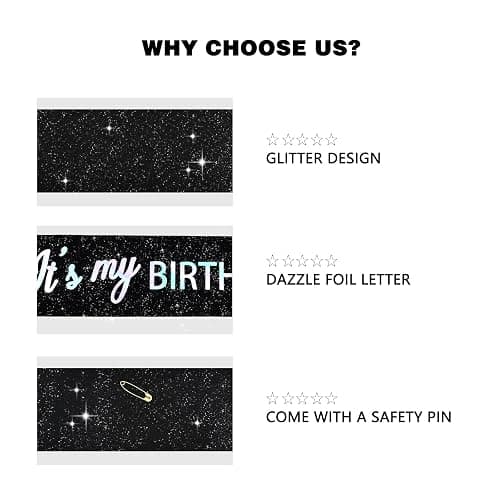 Vuzvuv It's My Birthday Birthday Sash, Glitter Birthday Sash with Foil Letters Birthday Party Decor for Women, Girls thumbnail 2