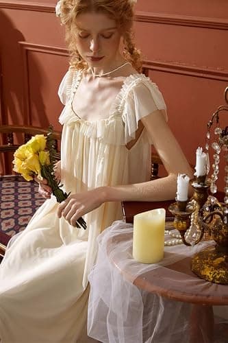SINGINGQWEEN Womens' Summer Victorian Nightgown Babydoll Chemises Sleepwear Sheer Nightdress Bridal Nighty Pajamas thumbnail 3