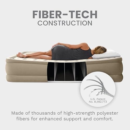 Intex Dura-Beam Deluxe Ultra Plush Air Mattress - Fiber-Tech – Built-in Electric Pump – 18in Bed Height – 600lb Weight Capacity – Queen Size thumbnail 7