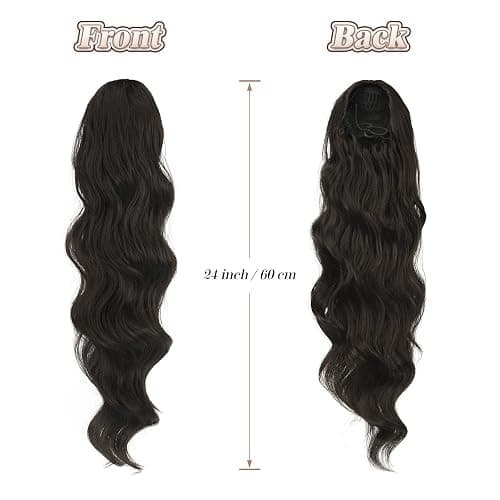 FESHFEN Pferdeschwanz Haarteil Haarverlängerung mit Kordelzug Pferdeschwanz Verlängerung Synthetik Wellig Locken Haarteil Natürliches Schwarz Ponytail Extension für Frauen 60cm thumbnail 2